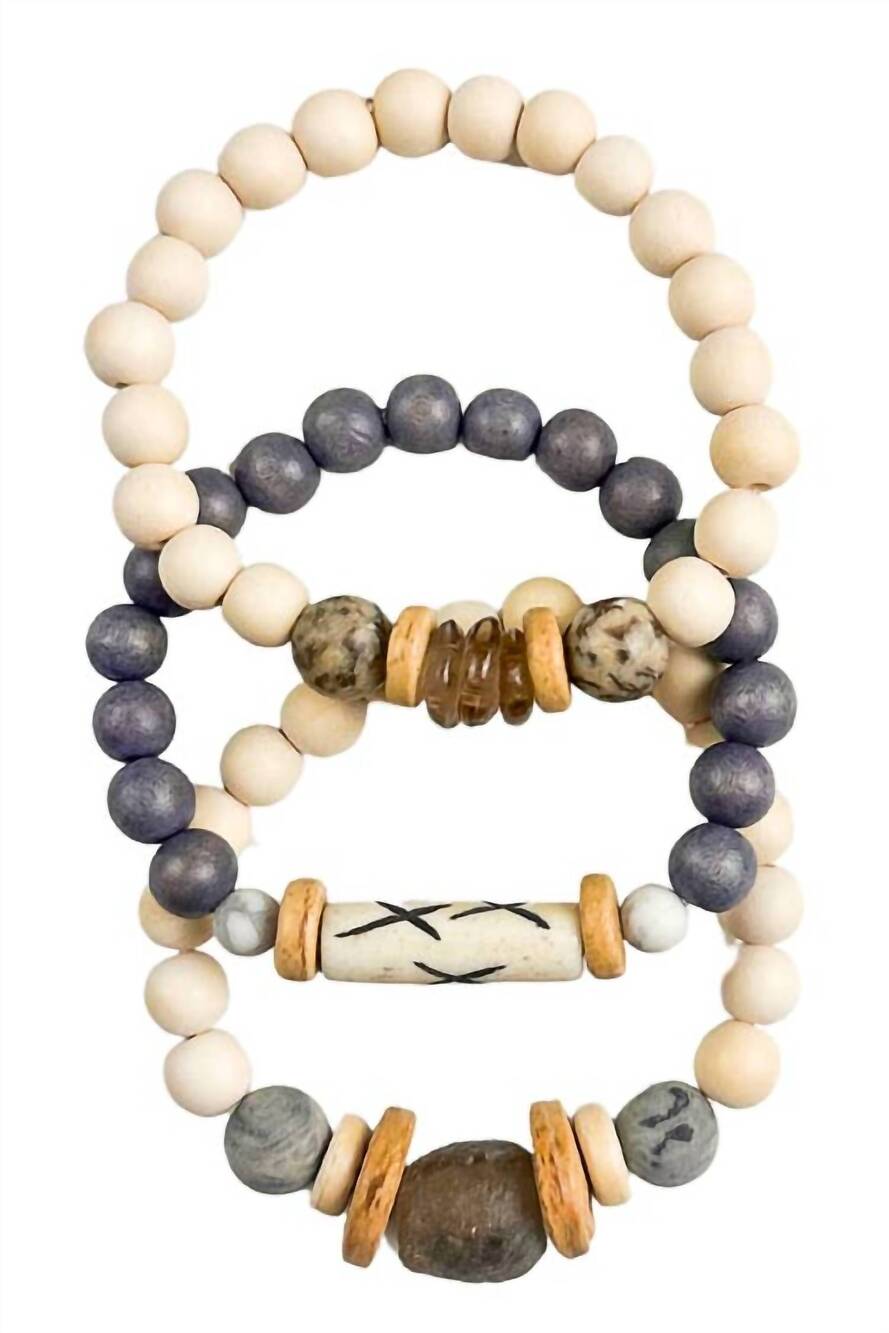 NEW TWINE & TWIG women's trio stack bracelet set in stone